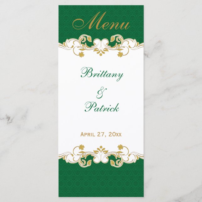 Grilles or blanc vert, carte menu Shamrock (Devant)