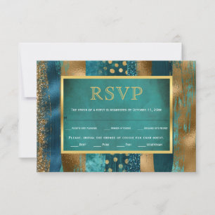 Grilles or et turquoise, carte RSVP de mariage con