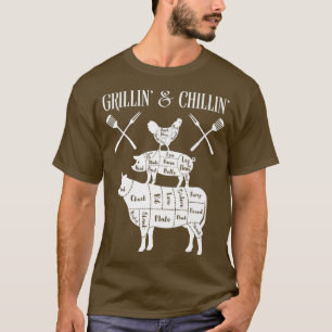 Grilliin and chillin BBQ chicken, pig, and cow tee