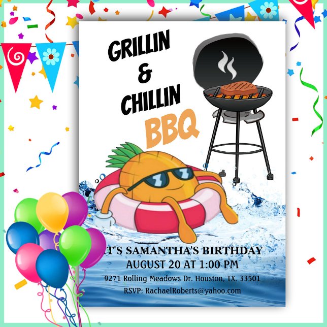 Grillin And Chillin BBQ Birthday Pool Party  Invitation (Creator Uploaded)