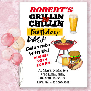 Grillin’ & Chillin’ BBQ Birthday Beer, Burgers Invitation