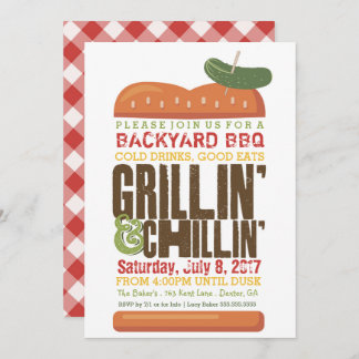 Grillin Chillin BBQ Invitation, Burger Barbecue Invitation