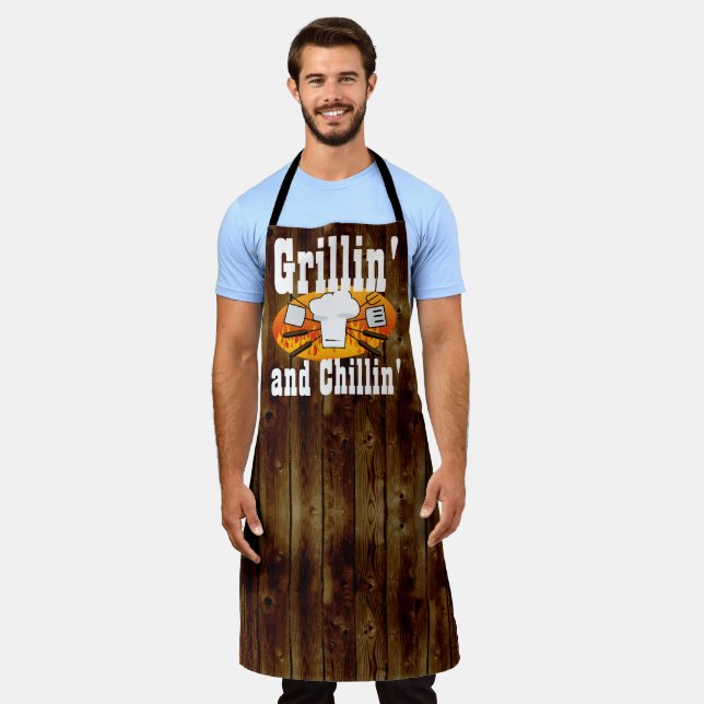 Grillin Chillin Funny Men's BBQ Cooking Chef Apron (Worn)