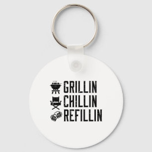 Grillin Chillin Refillin Funny Byrbecue Bbq Grill  Keychain