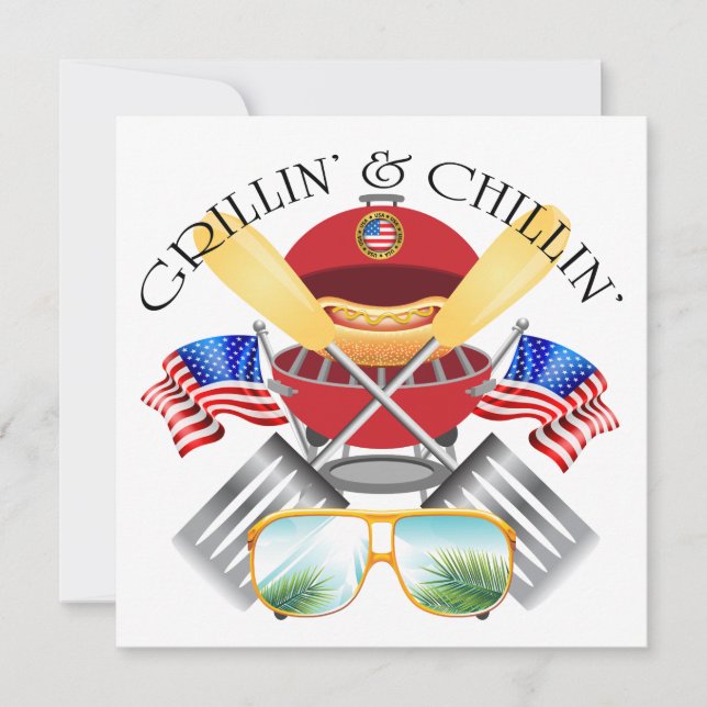 Grillin' et Chillin' Patriotic Cookout Invitation (Devant)
