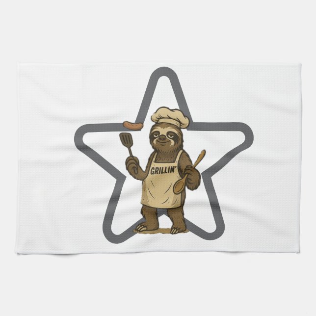 Grillin' Sloth Star  Kitchen Towel (Horizontal)