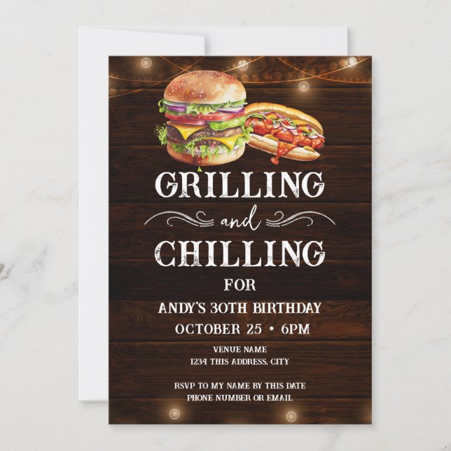 Grilling and Chilling BBQ 30th Birthday Invitation (Front)