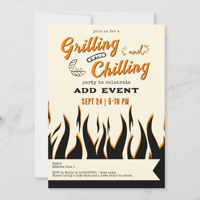 Grilling and Chilling Casual Retro BBQ Grill Party Invitation (Front)