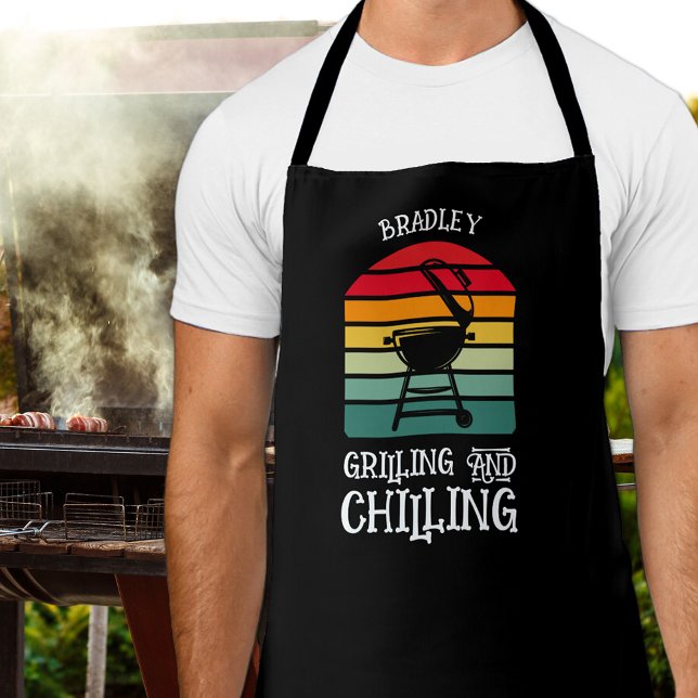 Grilling and Chilling Personalized Apron (Grilling and Chilling Personalized Black Apron)