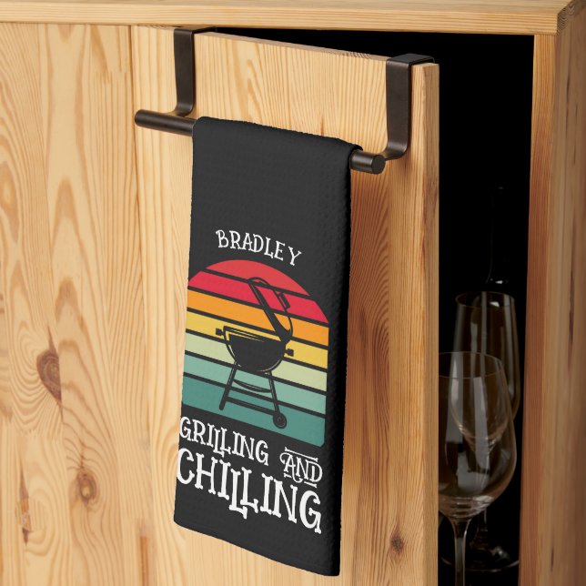 Grilling and Chilling Personalized Kitchen Towel (Thirds Fold)