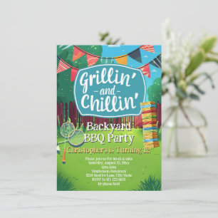 Grilling Chillin Backyard Games BBQ Birthday Party Invitation