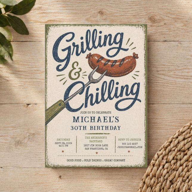 Grilling & Chilling BBQ 30th Birthday Invitation (Grilling & Chilling BBQ 30th Birthday Invitation)