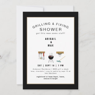 Grilling & Fixing Couples Black Shower Invitation