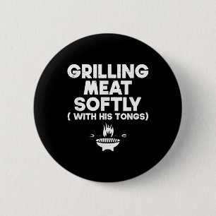 Grilling Meat Softly With His Tongs _ Bbq _1 2 Inch Round Button