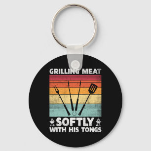 Grilling Meat Softly With His Tongs Funny Grilling Keychain
