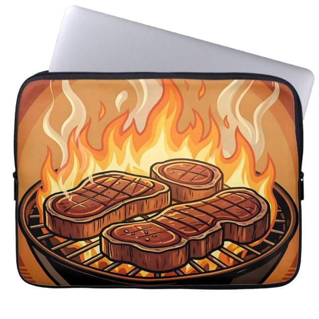 Grilling Steaks BBQ Flames Laptop Sleeve (Front)