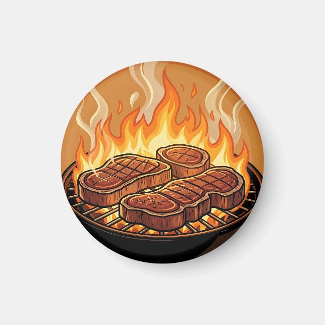 Grilling Steaks BBQ Flames Magnet (Front)
