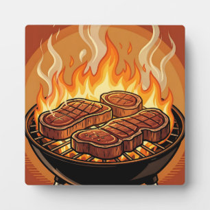 Grilling Steaks BBQ Flames Plaque
