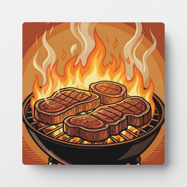 Grilling Steaks BBQ Flames Plaque (Front)