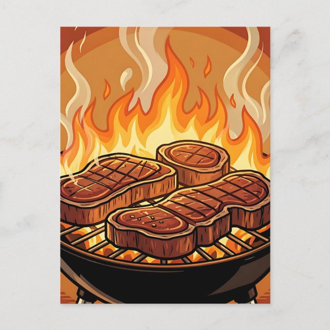 Grilling Steaks BBQ Flames Postcard (Front)