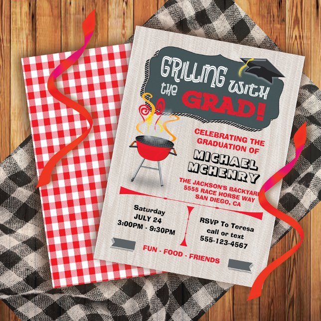 Grilling with Grad BBQ Graduation Party Invitation (Creator Uploaded)