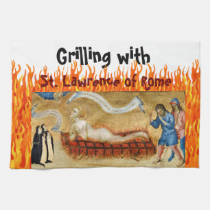Grilling with St. Lawrence of Rome (M 022) Kitchen Towel