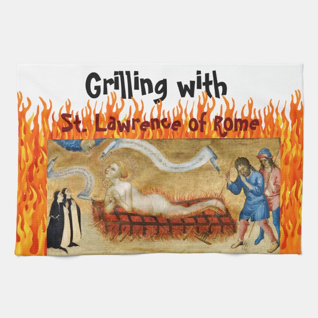 Grilling with St. Lawrence of Rome (M 022) Kitchen Towel (Horizontal)