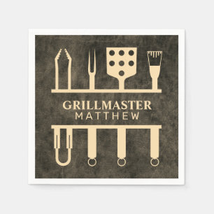 Grillmaster Faux Leather Name Classic BBQ Tools Napkin