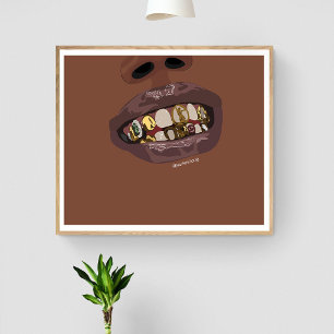 Grillz Aesthetic, Gold Grills (Grillz) teeth art Poster