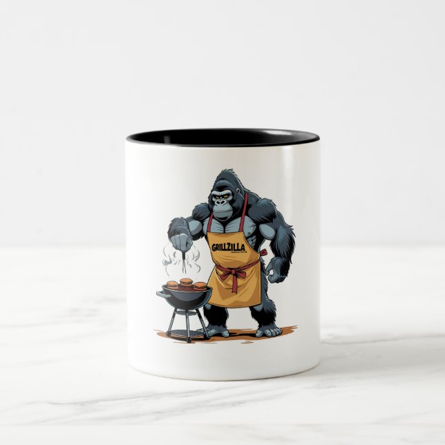Grillzilla Dad – Funny Gorilla BBQ Two-Tone Coffee Mug (Center)