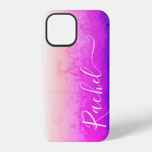 Grily Pink Purple Ombre Watercolor Art Custom Name iPhone 12 Case