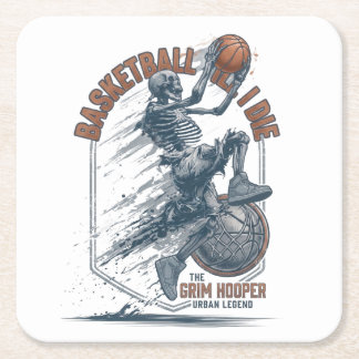 Grim Hooper Skeleton Basketball Urban Legend Square Paper Coaster