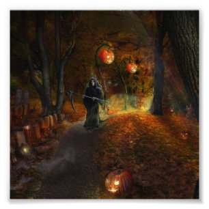 Grim Reaper and pumpkins Photo Print