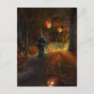 Grim Reaper and pumpkins Postcard