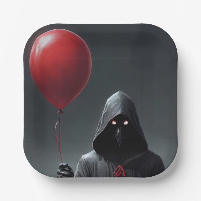 Grim Reaper and Red Balloon Paper Plate (Front)