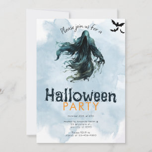 Grim Reaper Bats Blue Smoke Halloween Party Invitation