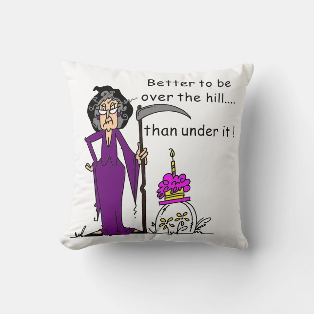Grim Reaper Birthday Humour Throw Pillow (Front)