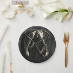 Grim Reaper Black Grunge Halloween Costume Party Paper Plate<br><div class="desc">Customize with any text. Matching items are available.</div>