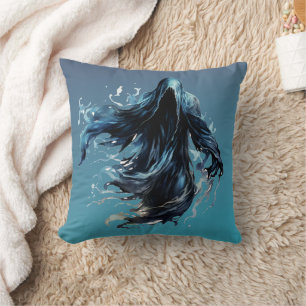 Grim Reaper Blue and Black Creepy Halloween Throw Pillow