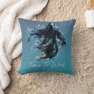 Grim Reaper Blue and Black Time To Work Halloween Throw Pillow