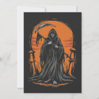 Grim Reaper Cartoon in Sunset Graveyard