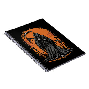 Grim Reaper Cartoon in Sunset Graveyard Notebook