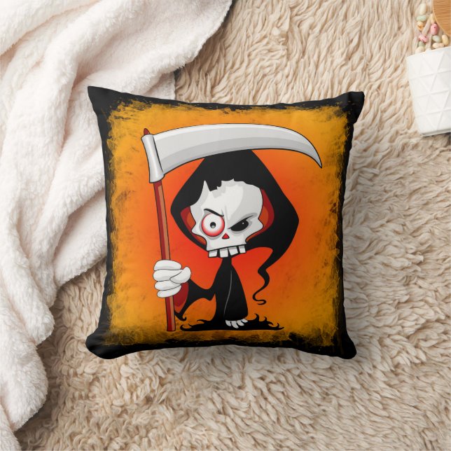 Grim Reaper Cartoon  Throw Pillow (Blanket)