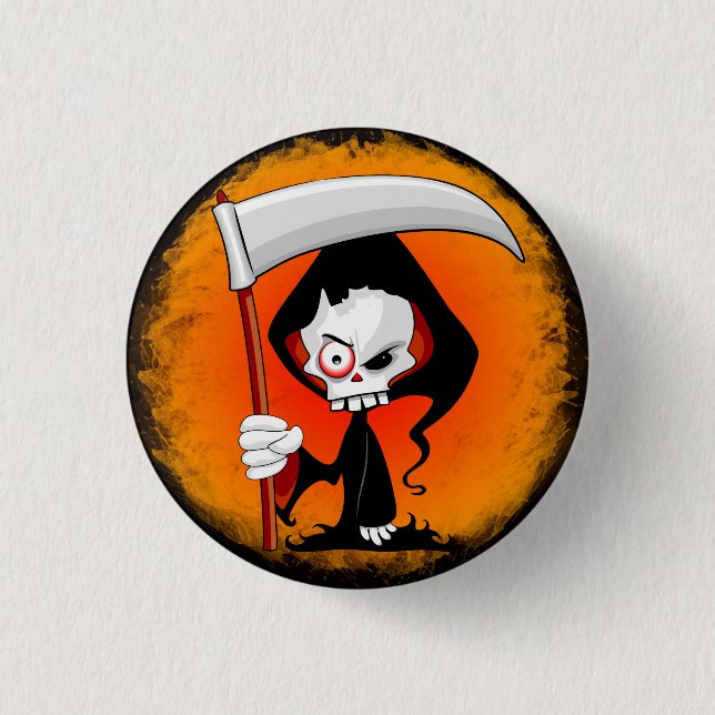 Grim Reaper Cartoon Water Bottle 1 Inch Round Button (Front)