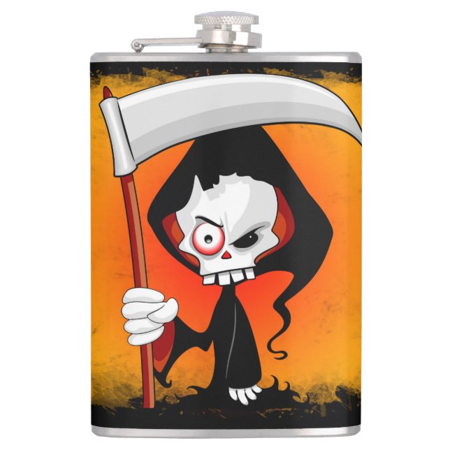 Grim Reaper Cartoon Water Bottle Hip Flask (Front)