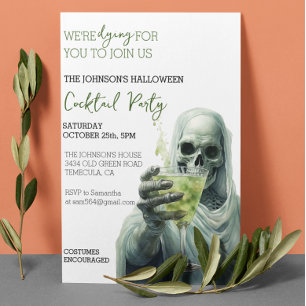 Grim Reaper Cocktail Halloween Party Watercolor Invitation