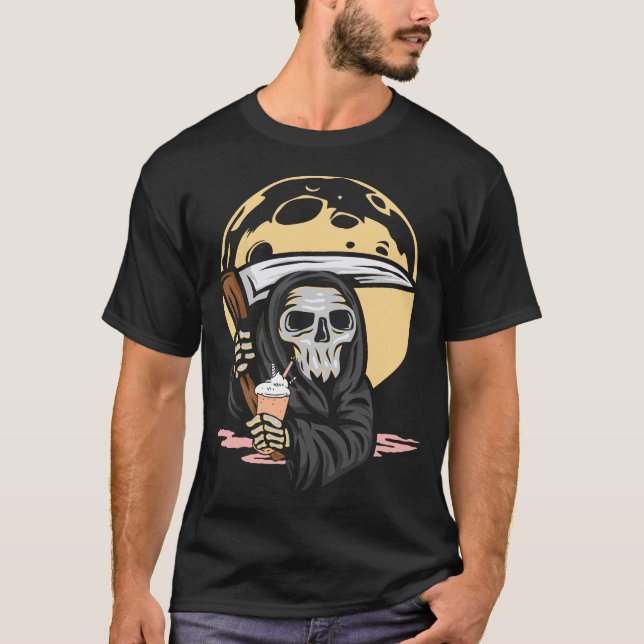 Grim Reaper Coffee Ice Cream Funny Goth T-Shirt (Front)