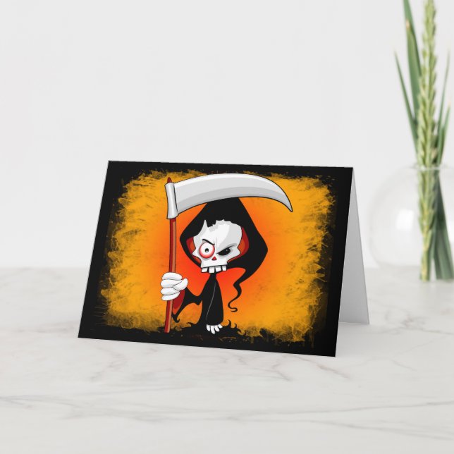 Grim Reaper Creepy Funny Cartoon Card (Front)