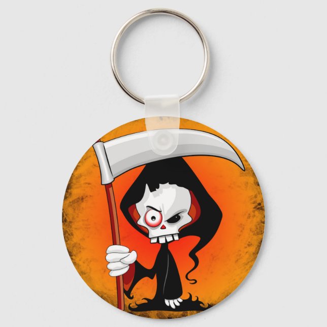 Grim Reaper Creepy Funny Cartoon Keychain (Front)