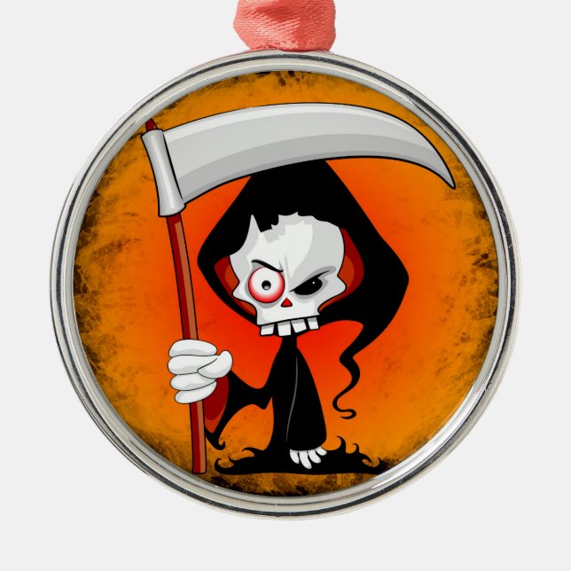 Grim Reaper Creepy Funny Cartoon Metal Ornament (Front)